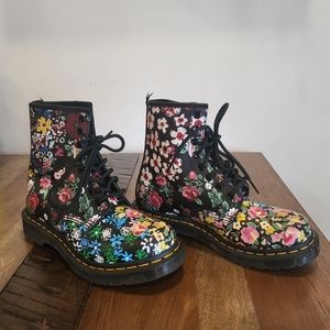 Dr. Martens Floral Combat Boots - Black and Multicolor